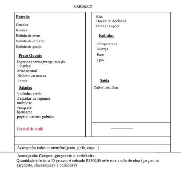 Cardápio Churrasco